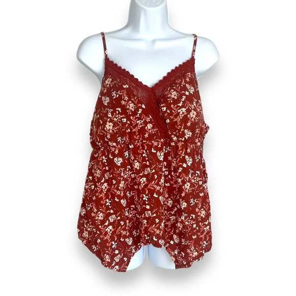 No Boundaries Rust Floral Lace Trim Cami Top XXL - Picture 5 of 9